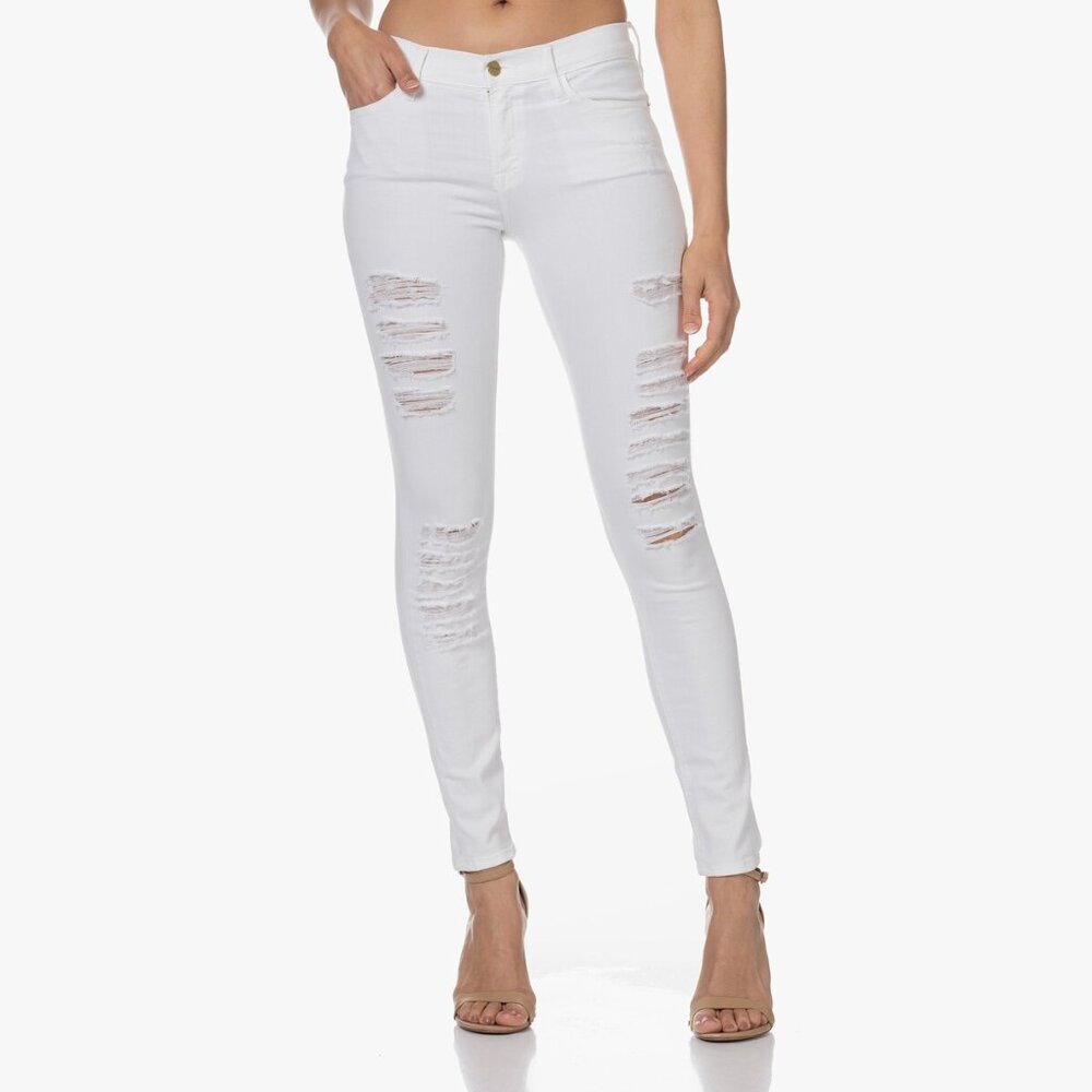 Frame Le Skinny De Jeanne Ripped Jeans Winter White Size 28 New Nwt